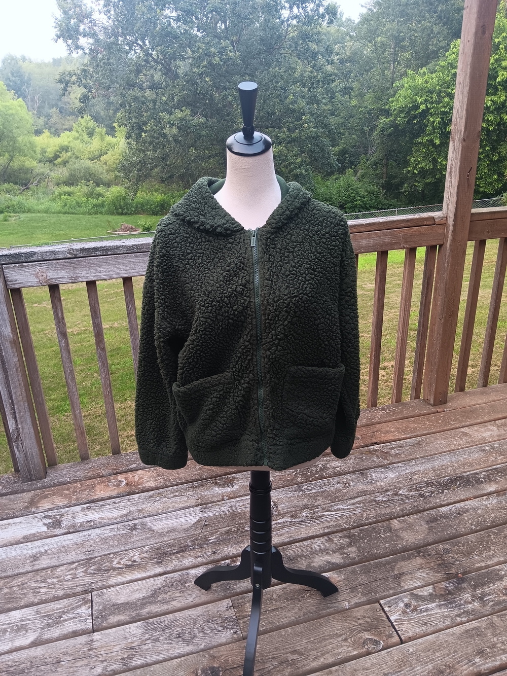 Splendid Forest Green Teddy Sherpa Full Zip Hoodie Jacket Small Fall Winter Cozy - Picture 3 of 9